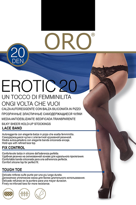 фото Чулки ORO Erotic 20 den с самоудерживающимся кружевом (9 см) Черный