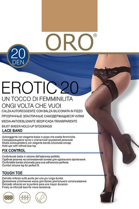 фото Чулки ORO Erotic 20 den с самоудерживающимся кружевом (9 см) Телесный темный