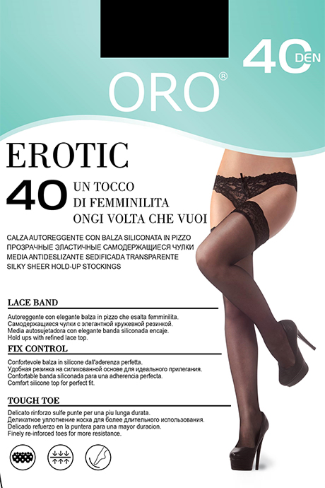 фото Чулки ORO Erotic 40 den с самоудерживающимся кружевом (9 см) Черный