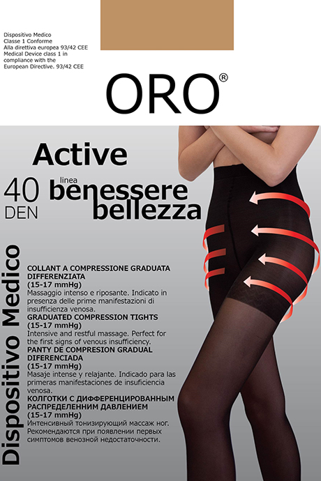 фото Колготки ORO Active 40 den с утягивающими шортиками и профилактическим массажем Телесный темный