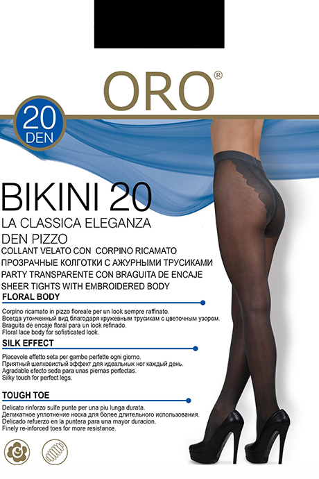 фото Колготки ORO Bikini 20 den с ажурными трусиками Черный