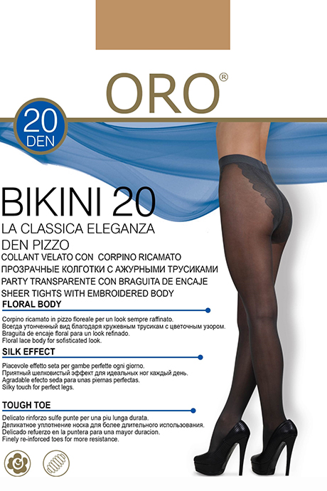 фото Колготки ORO Bikini 20 den с ажурными трусиками Телесный темный