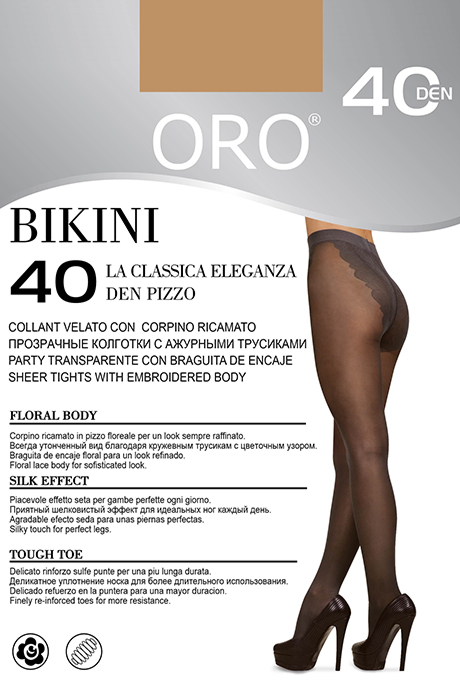 фото Колготки ORO Bikini 40 den с ажурными трусиками Телесный темный