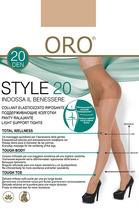 фото Колготки ORO Style 20 den с уплотненными шортиками и профилактическим массажем Телесный светлый